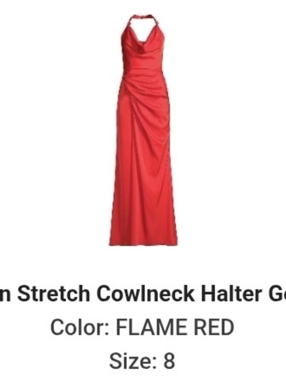 Flame Red Cowlneck Halter Evening Gown